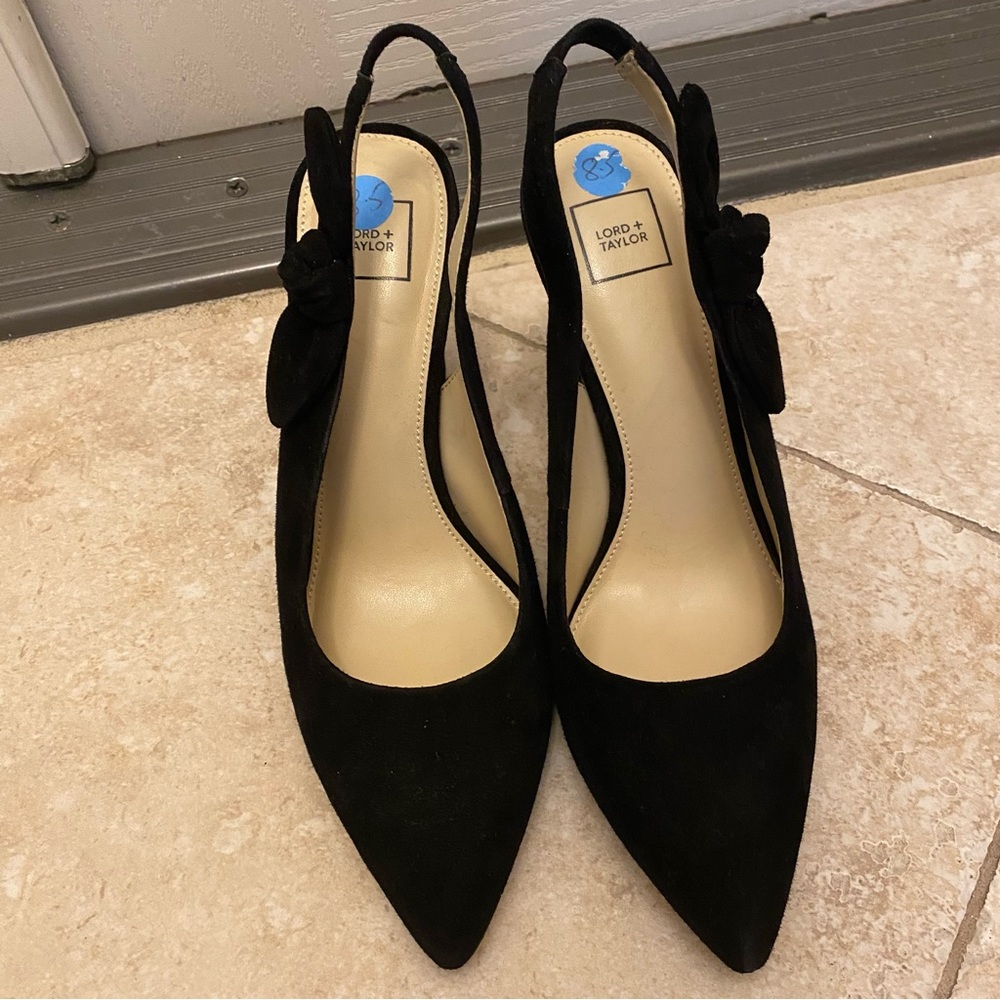 Black suede sling backs